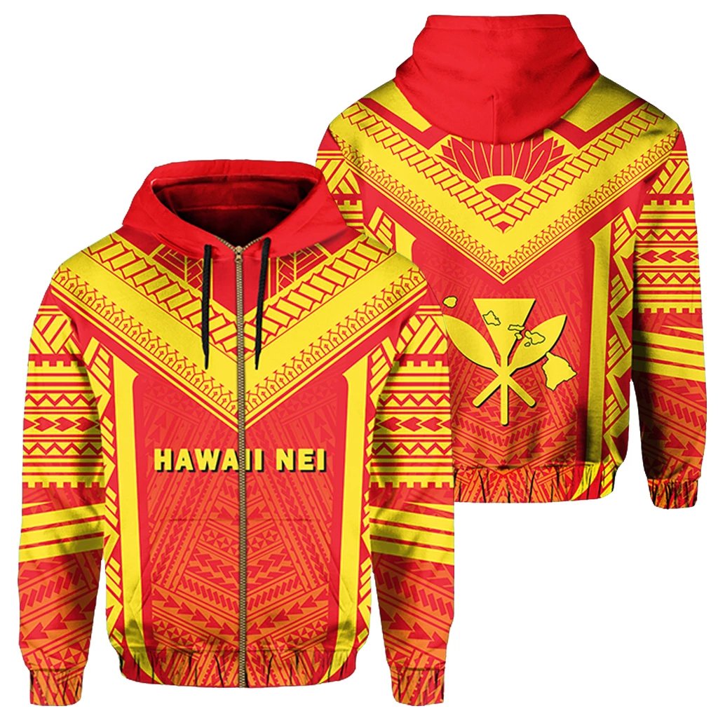 Hawaii Kanaka Polynesian Zip up Hoodie Active Unisex Red - Polynesian Pride