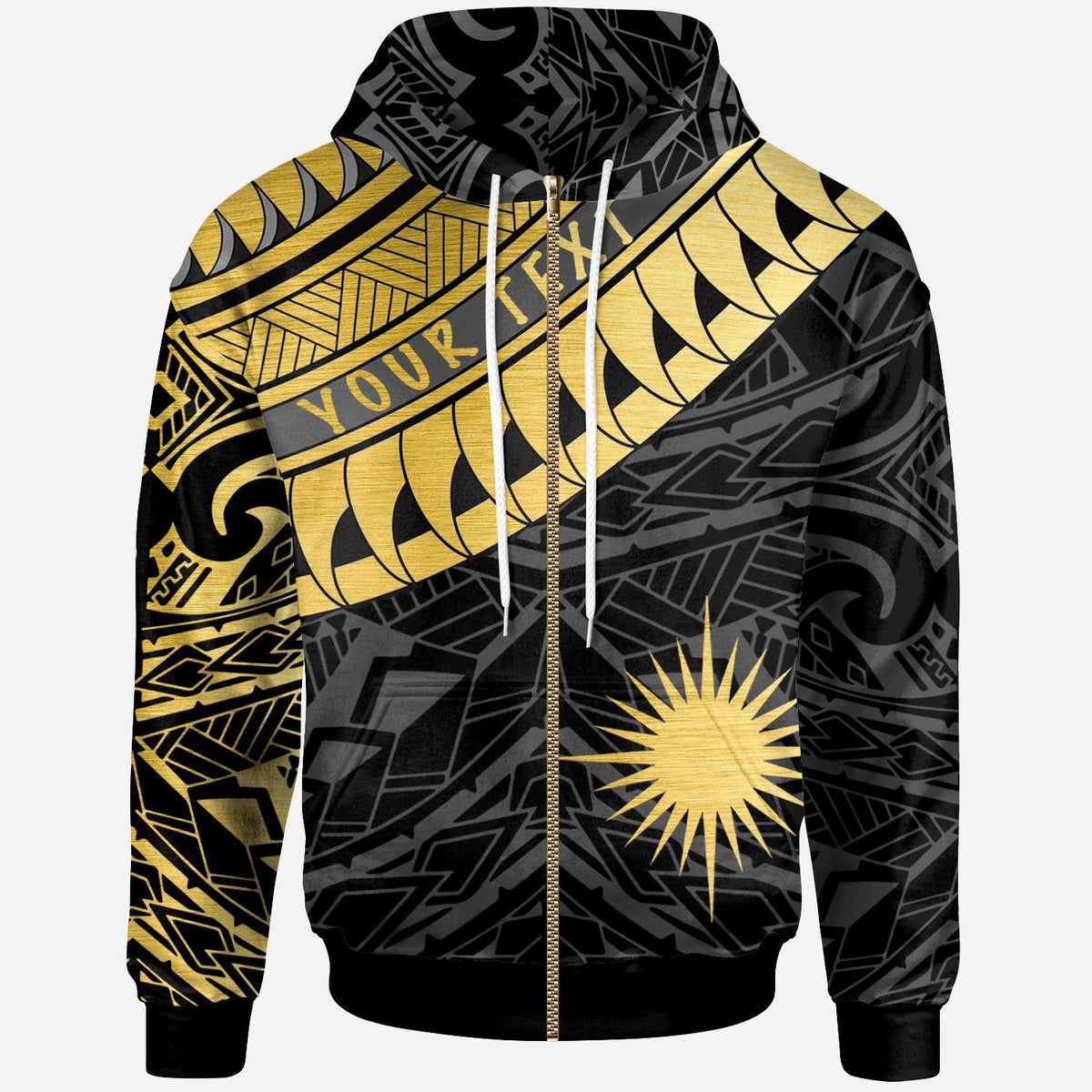 Marshall Islands Custom Zip Hoodie Marshall Islands Ginger Lei Pattern Gold Unisex Gold - Polynesian Pride