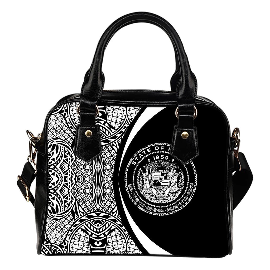 Hawaii Coat Of Arms Polynesian Shoulder Handbag - Circle Style White One Size White - Polynesian Pride