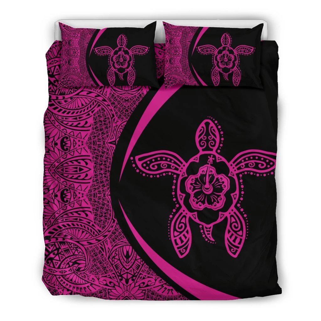 Hawaiian Hibiscus Turtle Polynesian Bedding Set-Circle Style Pink Purple - Polynesian Pride