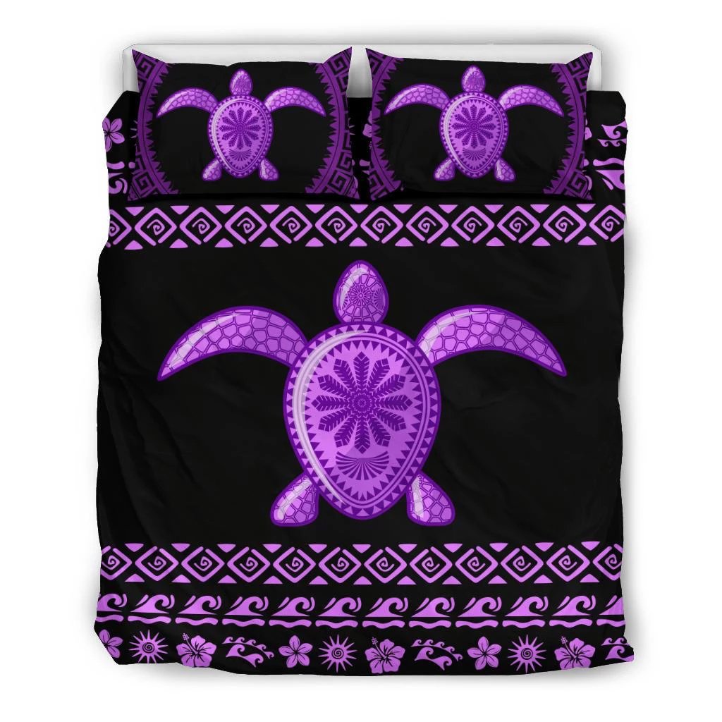 Hawaiian Hibiscus Turtle Polynesian Bedding Sets - Purple Version Black - Polynesian Pride