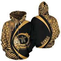 Hawaii Turtle Polynesian Zip up Hoodie Circle Style Gold Unisex Gold - Polynesian Pride