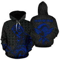 Polynesian Kakau Helmet Weapon Blue Kanaka Warrior Hoodie Unisex Blue - Polynesian Pride