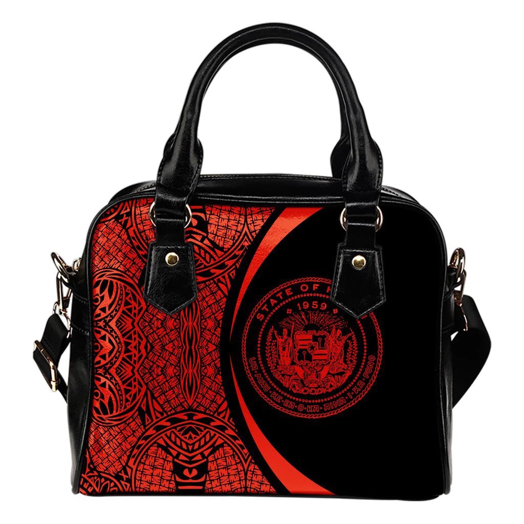 Hawaii Coat Of Arms Polynesian Shoulder Handbag - Circle Style Red One Size White - Polynesian Pride