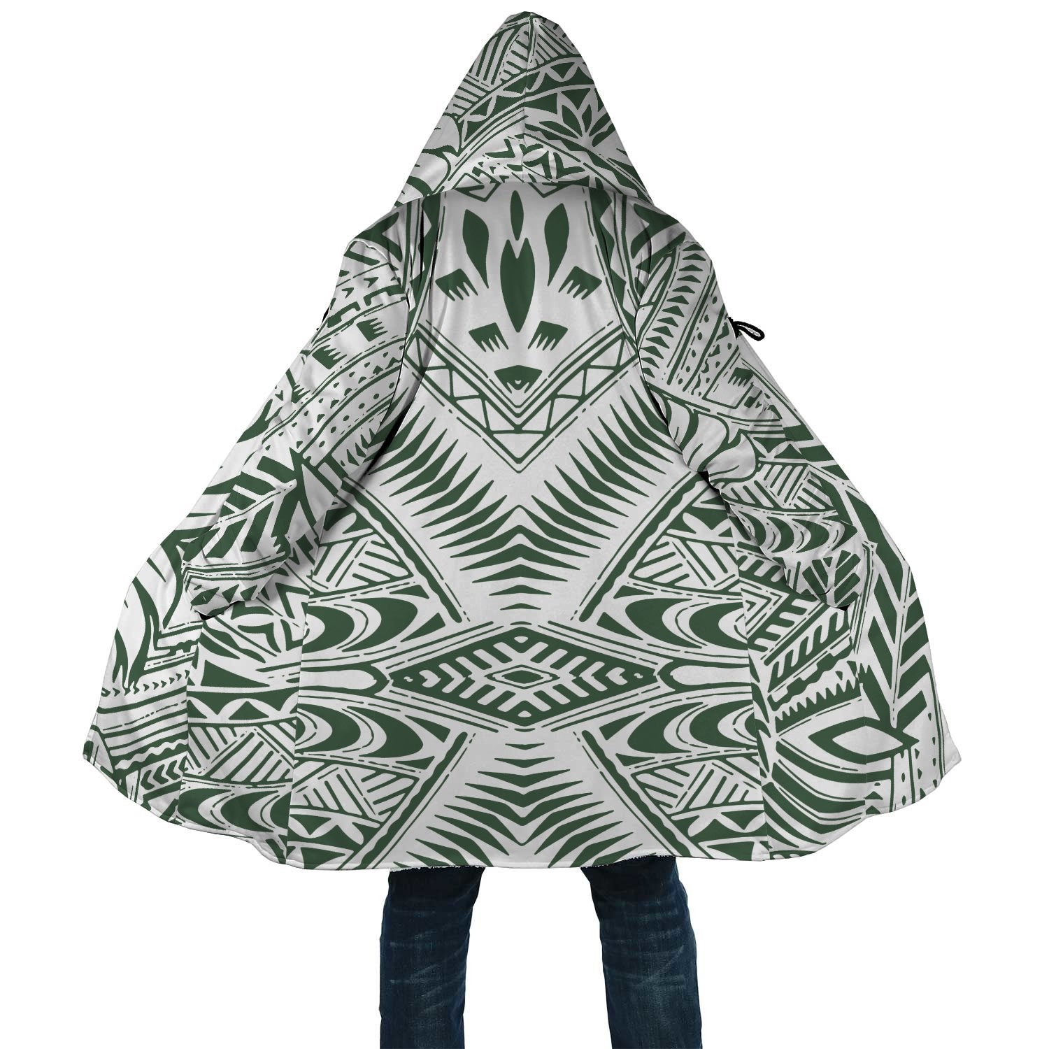 Polynesian All Over Print Cloak 46 Unisex White - Green - Polynesian Pride