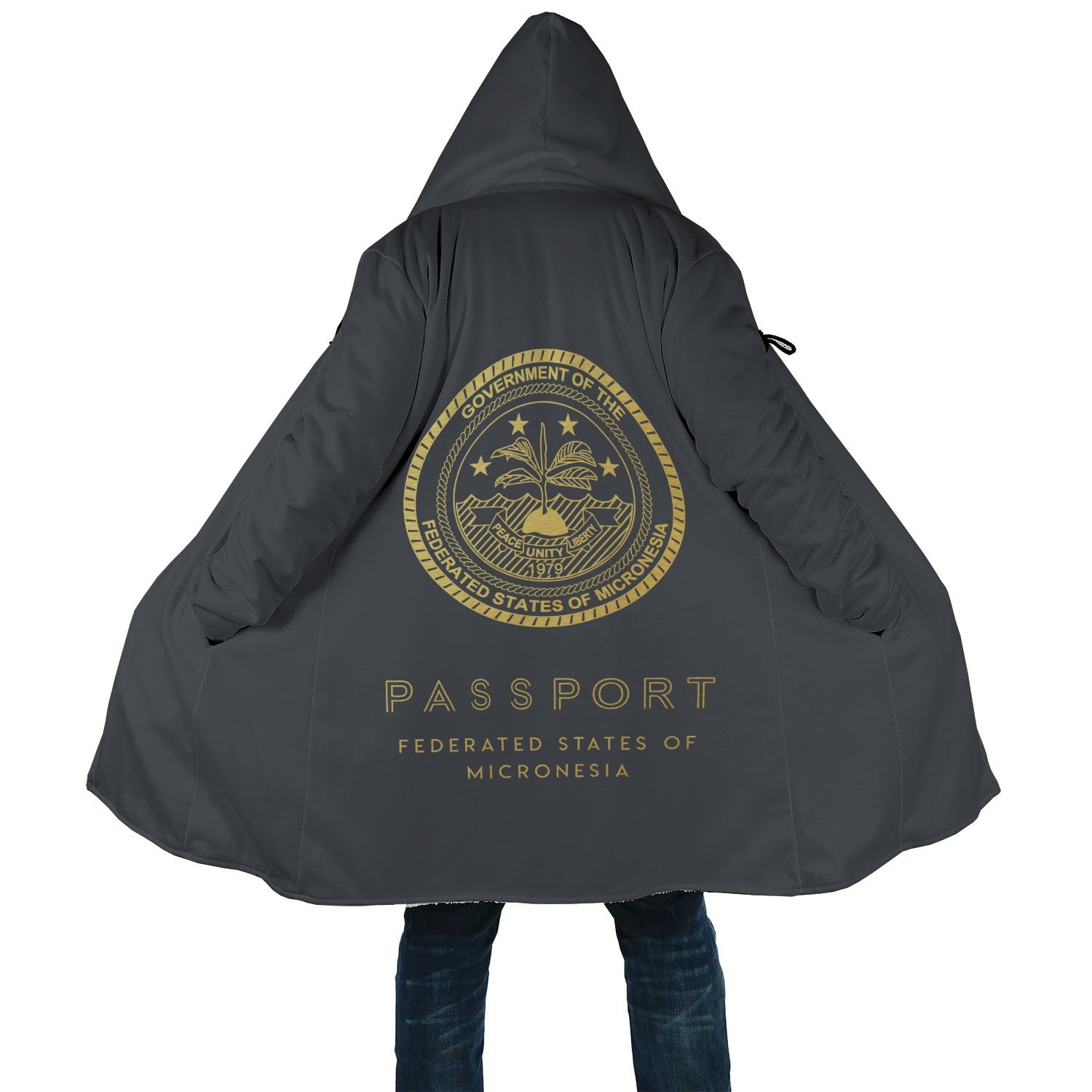 Federated States Of Micronesia All Over Print Cloak - Passport Version Unisex Black - Gold - Polynesian Pride