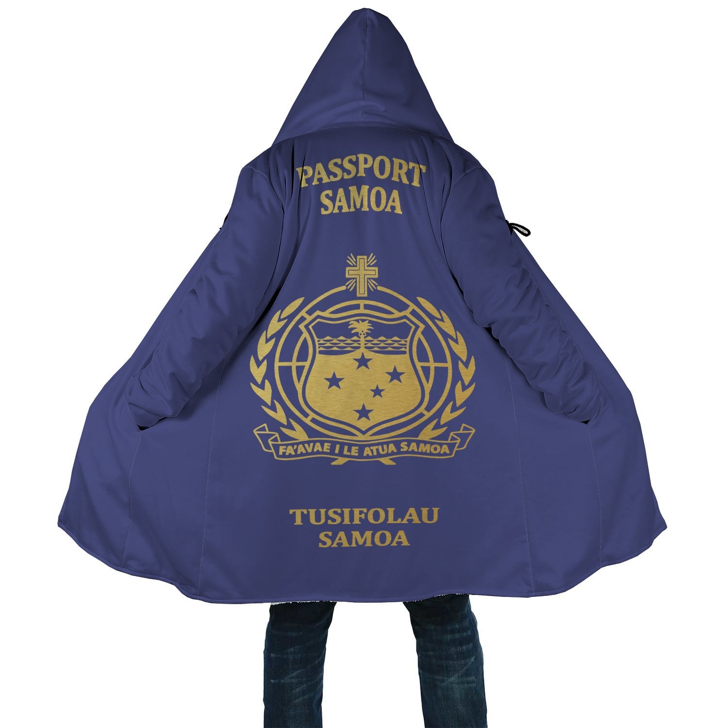 Samoa All Over Print Cloak - Passport Version Unisex Blue - Gold - Polynesian Pride