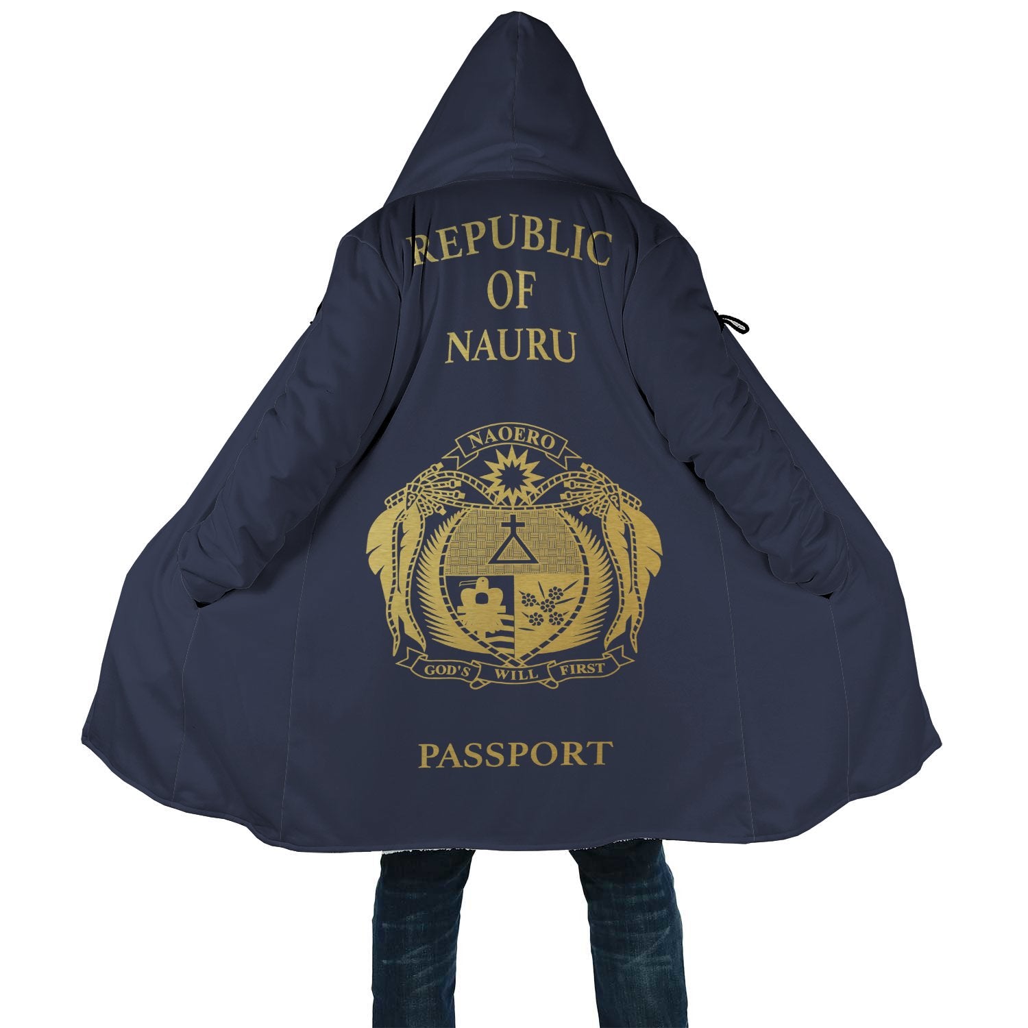 Nauru All Over Print Cloak - Passport Version Unisex Blue - Gold - Polynesian Pride