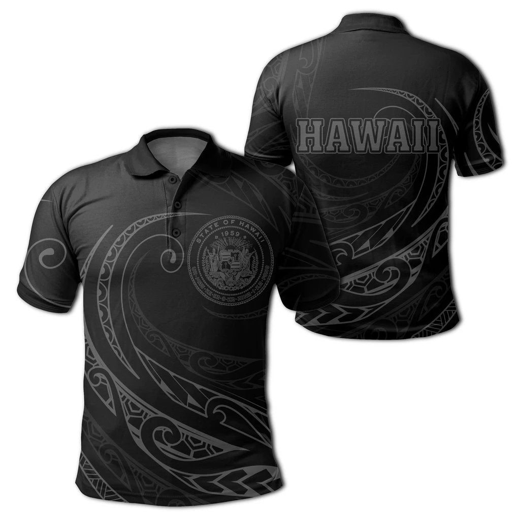 Hawaii Polo Shirt Frida Style Gray Unisex Black - Polynesian Pride