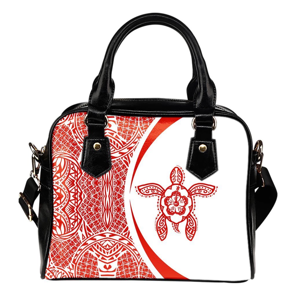 Hawaii Turtle Polynesian Shoulder Handbag - Circle Style Red And White One Size White - Polynesian Pride