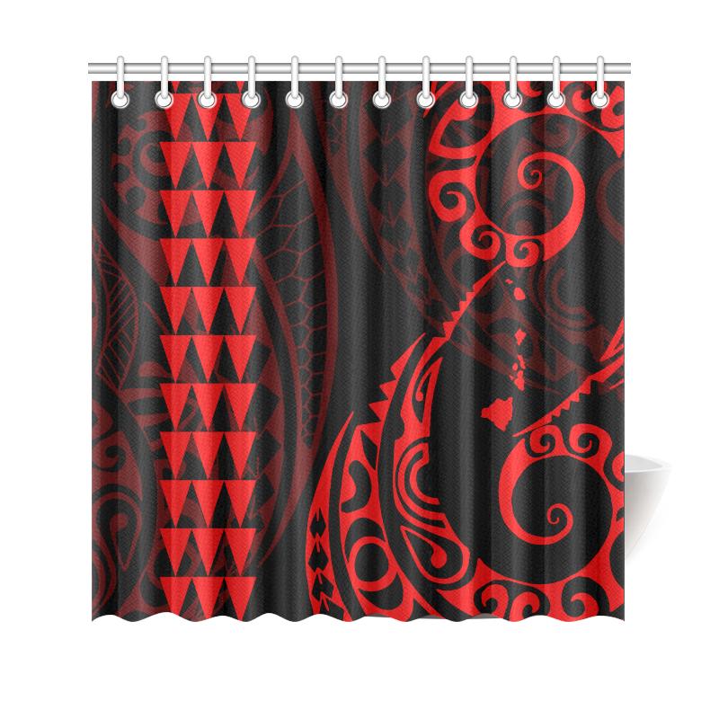 Hawaii Kakau Red Polynesian Shower Curtain 177 x 172 (cm) Red - Polynesian Pride