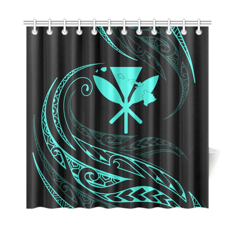 Kanaka Shower Curtain - Turquoise - Frida Style 177 x 172 (cm) Black - Polynesian Pride