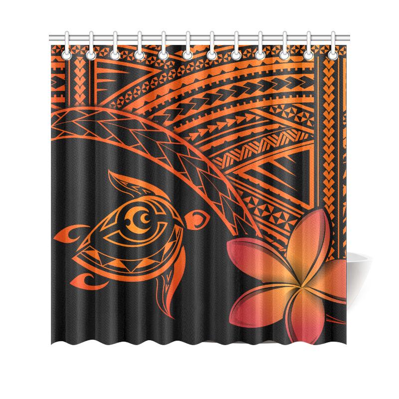 hawaiiShower Curtains - Hawaii Turtle Plumeria Orange 177 x 172 (cm) Blue - Polynesian Pride