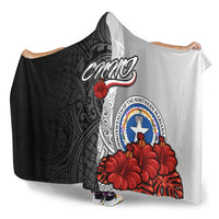 Northern Mariana Islands Polynesian Hooded Blanket - Coat Of Arm With Hibiscus White - Polynesian Pride