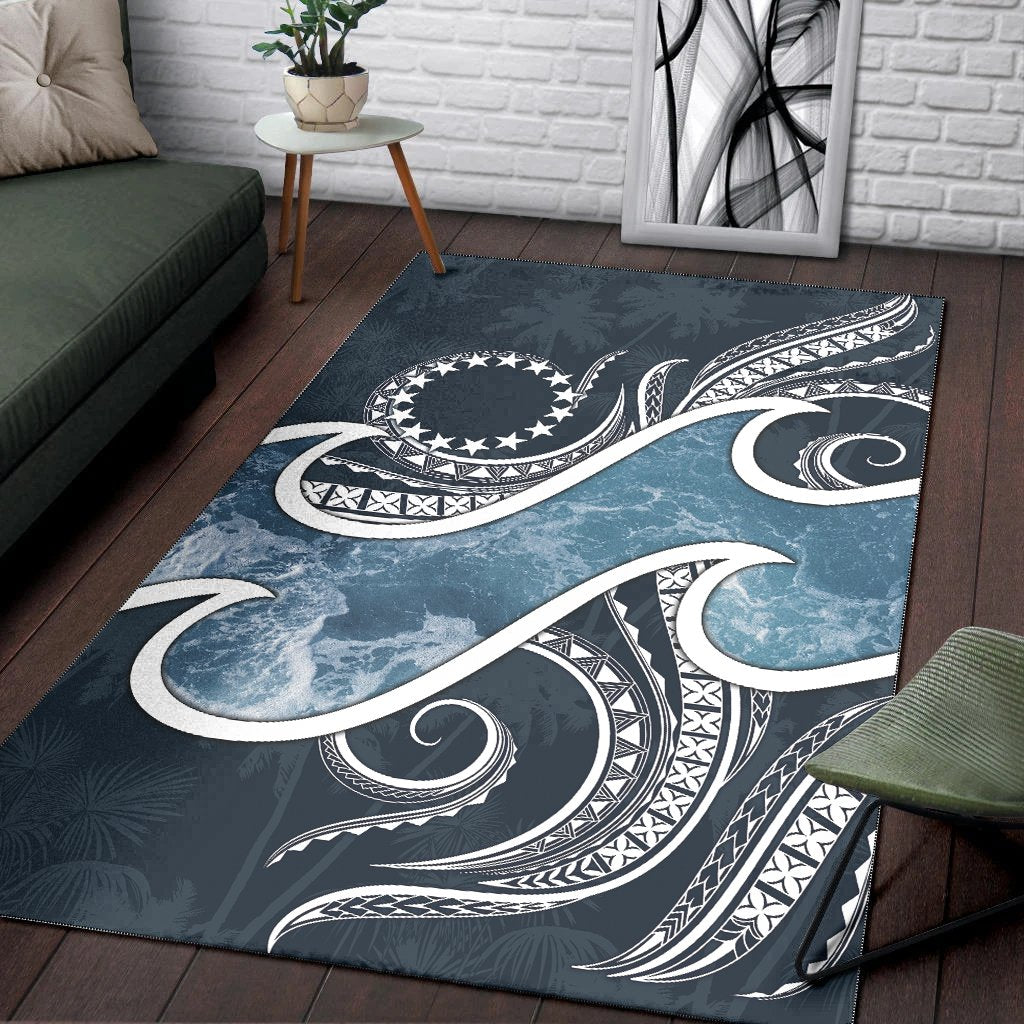 Cook Islands Polynesian Area Rug - Ocean Style Blue - Polynesian Pride