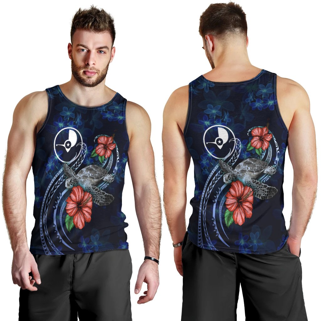 Yap Polynesian Men Tank Top - Blue Turtle Hibiscus Blue - Polynesian Pride