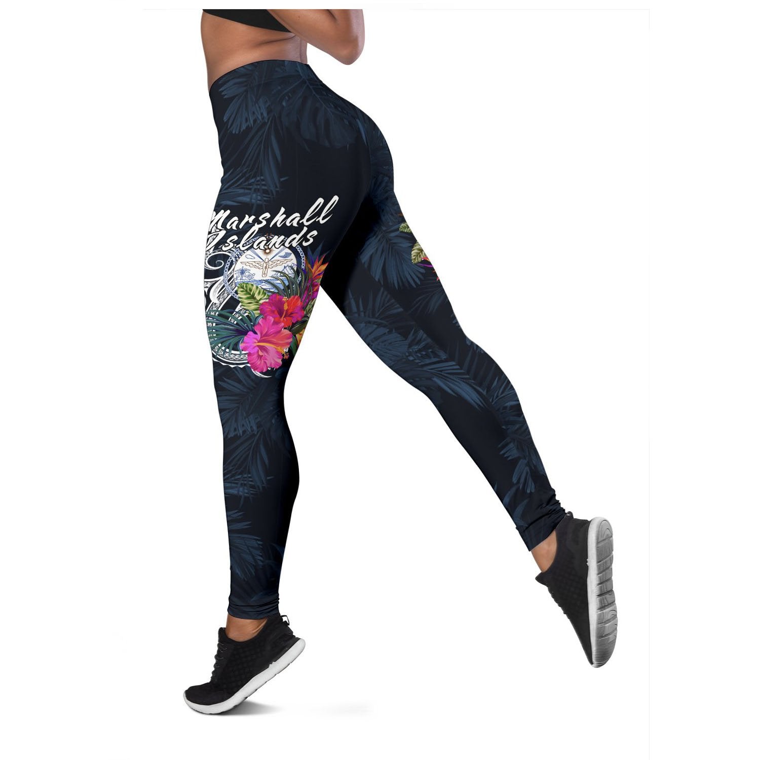 Marshall Islands Polynesian Women's Leggings - Tropical Flower Blue - Polynesian Pride