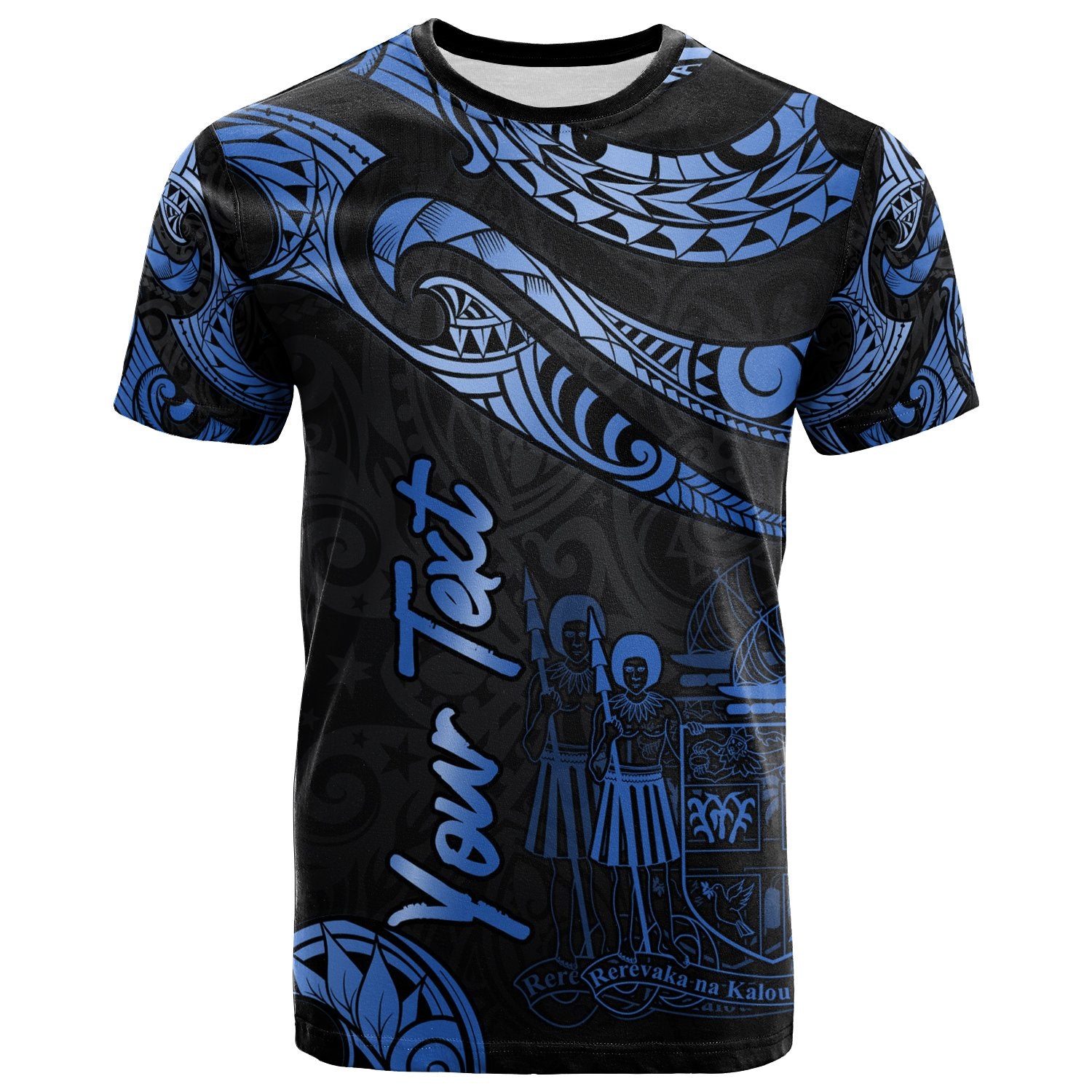 Fiji Polynesian Custom T Shirt Polynesian Tattoo Blue Version Unisex Blue - Polynesian Pride