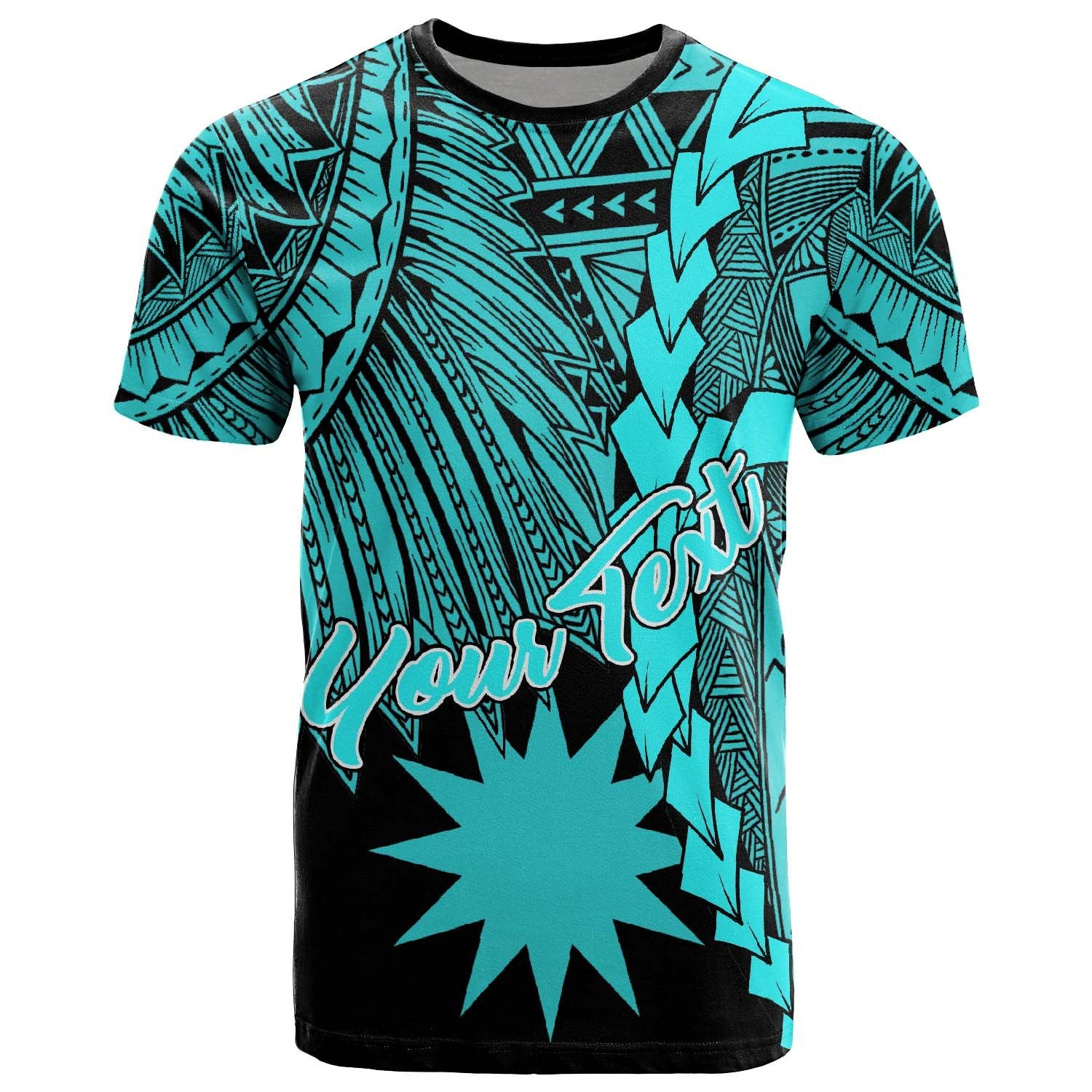 Nauru Polynesian Custom T Shirt Tribal Wave Tattoo Neon Blue Unisex Neon Blue - Polynesian Pride