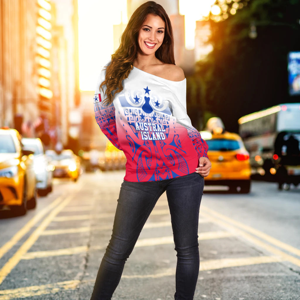 Austral Islands Tribal Tattoo Women Off Shoulder Sweater - LT12 - Polynesian Pride