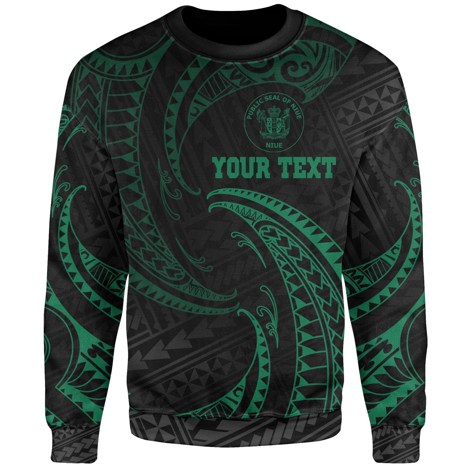 Niue Polynesian Custom Personalised Sweater - Green Tribal Wave Unisex Green - Polynesian Pride