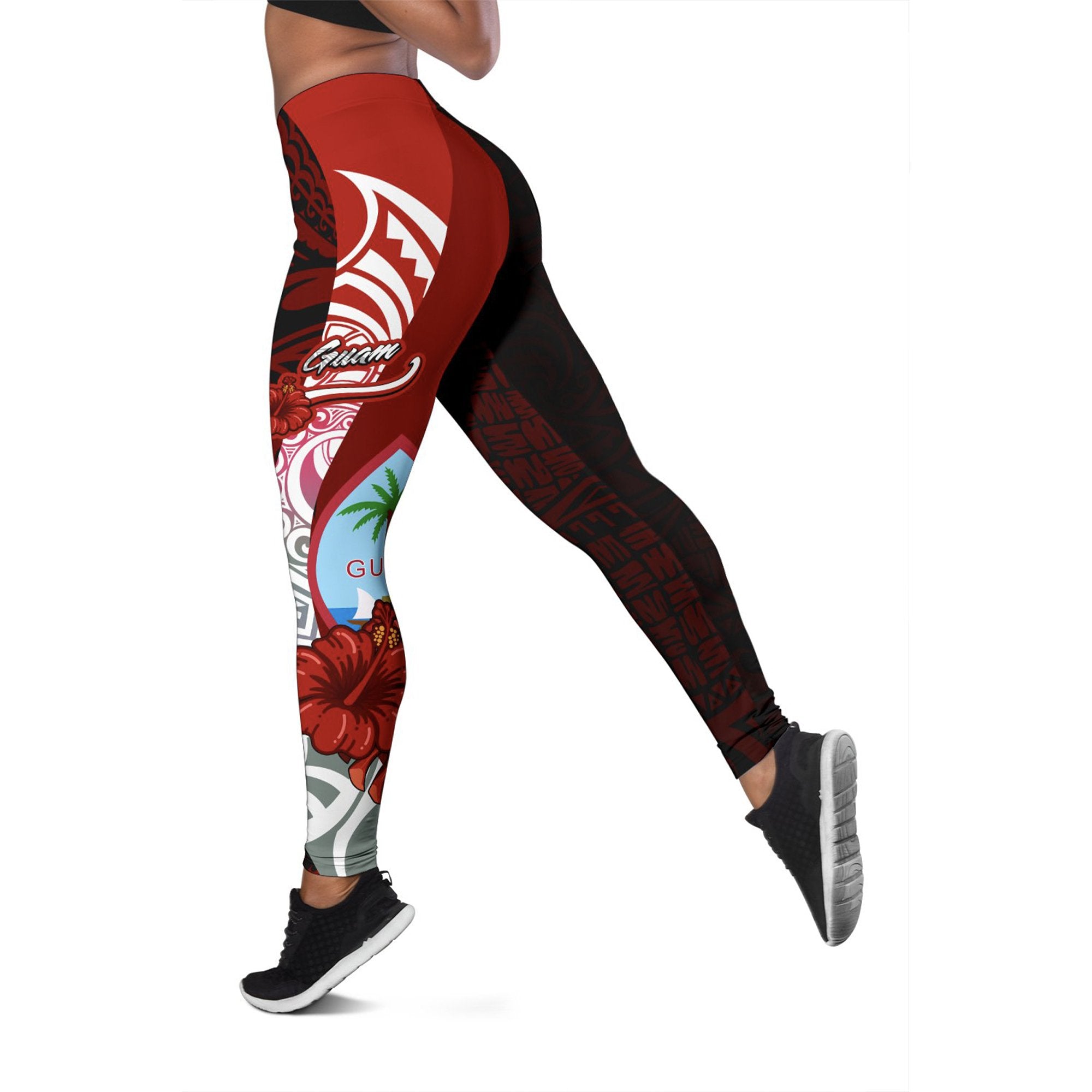 Guam Polynesian Legging - Coat Of Arm With Hibiscus Red - Polynesian Pride