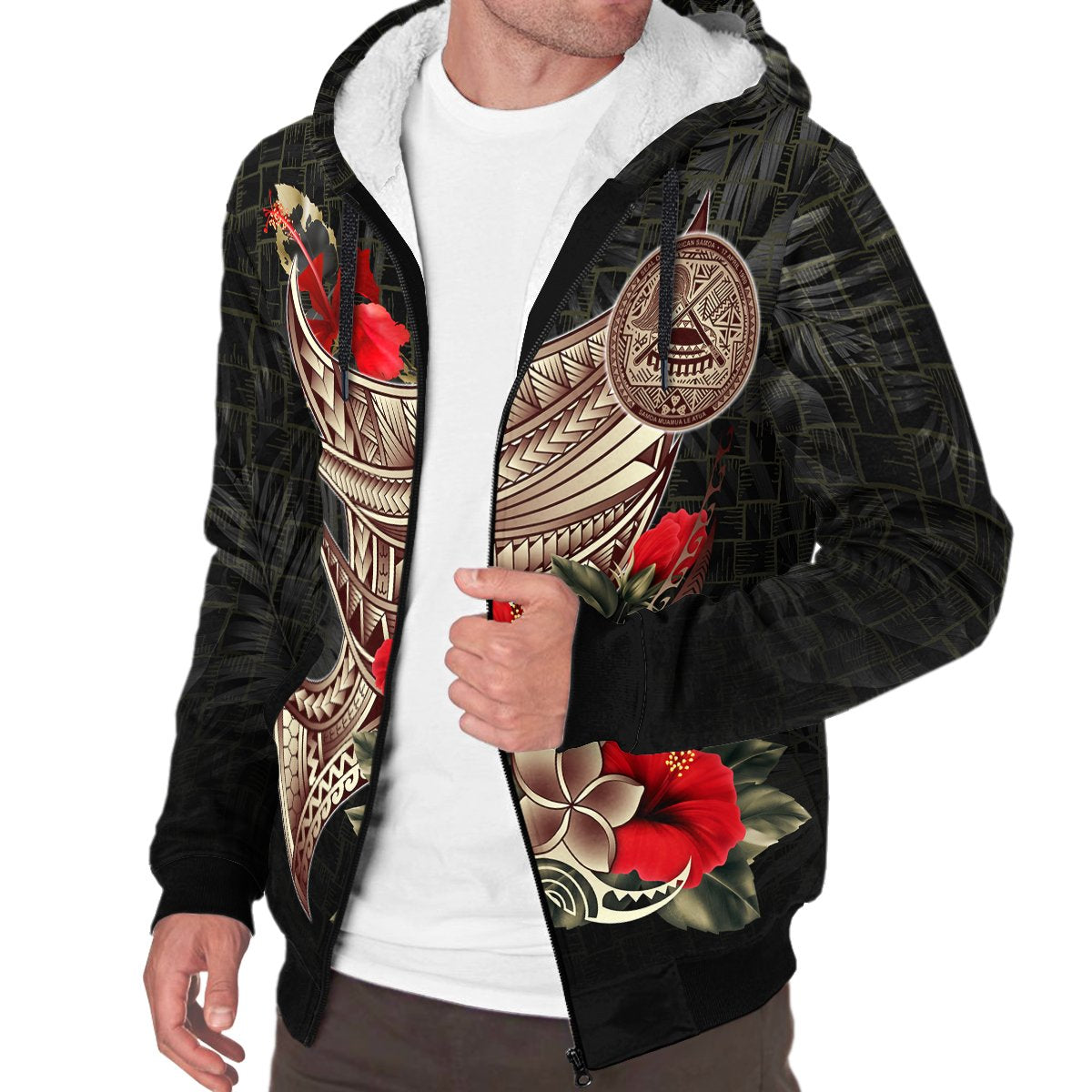 American Samoa Sherpa Hoodie - Polynesian Tribal Vintage Style - Polynesian Pride