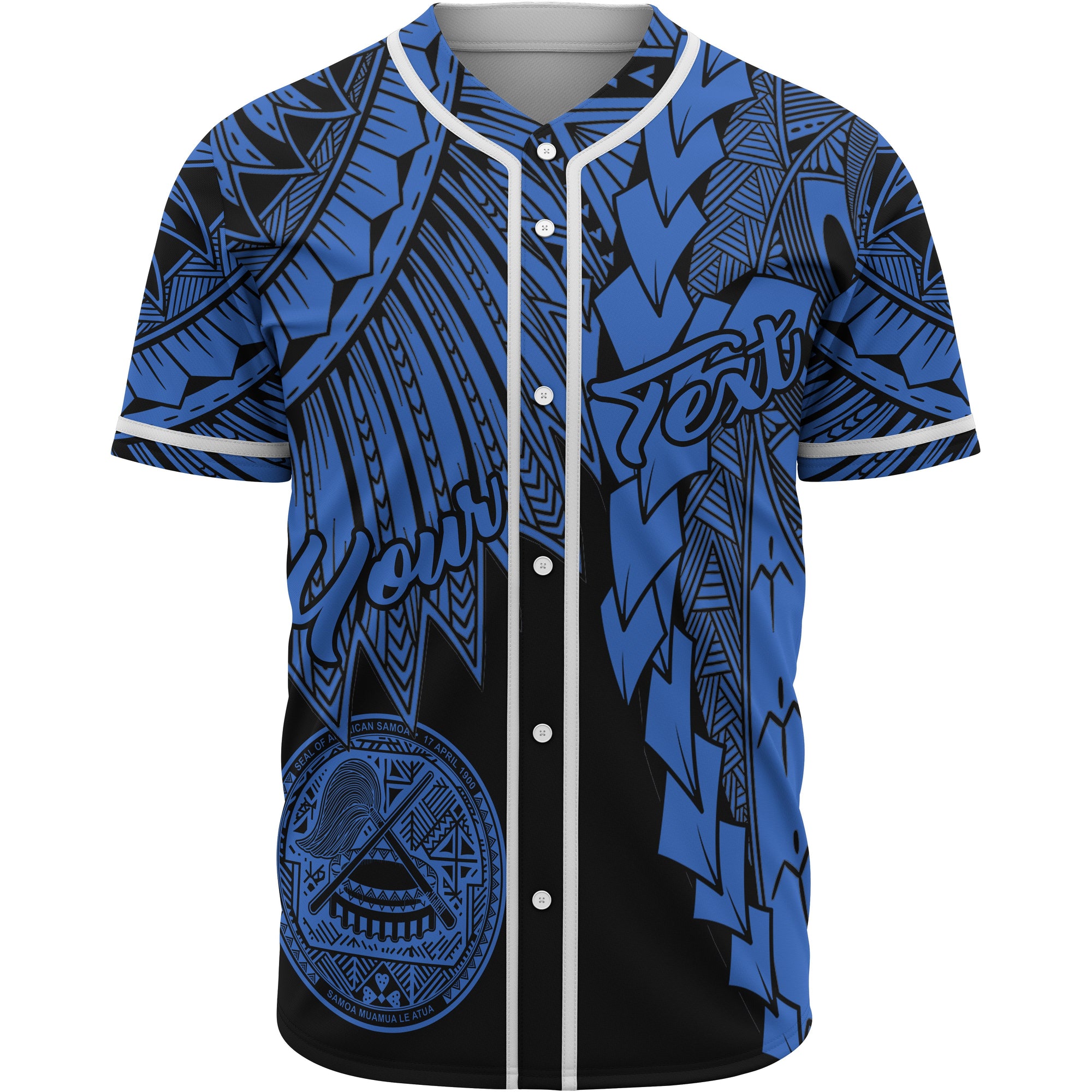 American Samoa Polynesian Custom Personalised Baseball Shirt - Tribal Wave Tattoo Blue Unisex Blue - Polynesian Pride