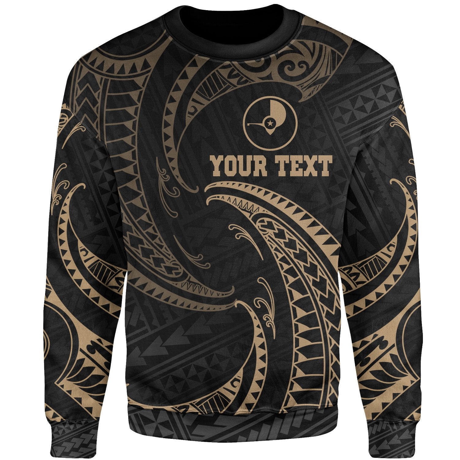 Yap Micronesia Custom Personalised Sweater - Gold Tribal Wave Unisex Gold - Polynesian Pride