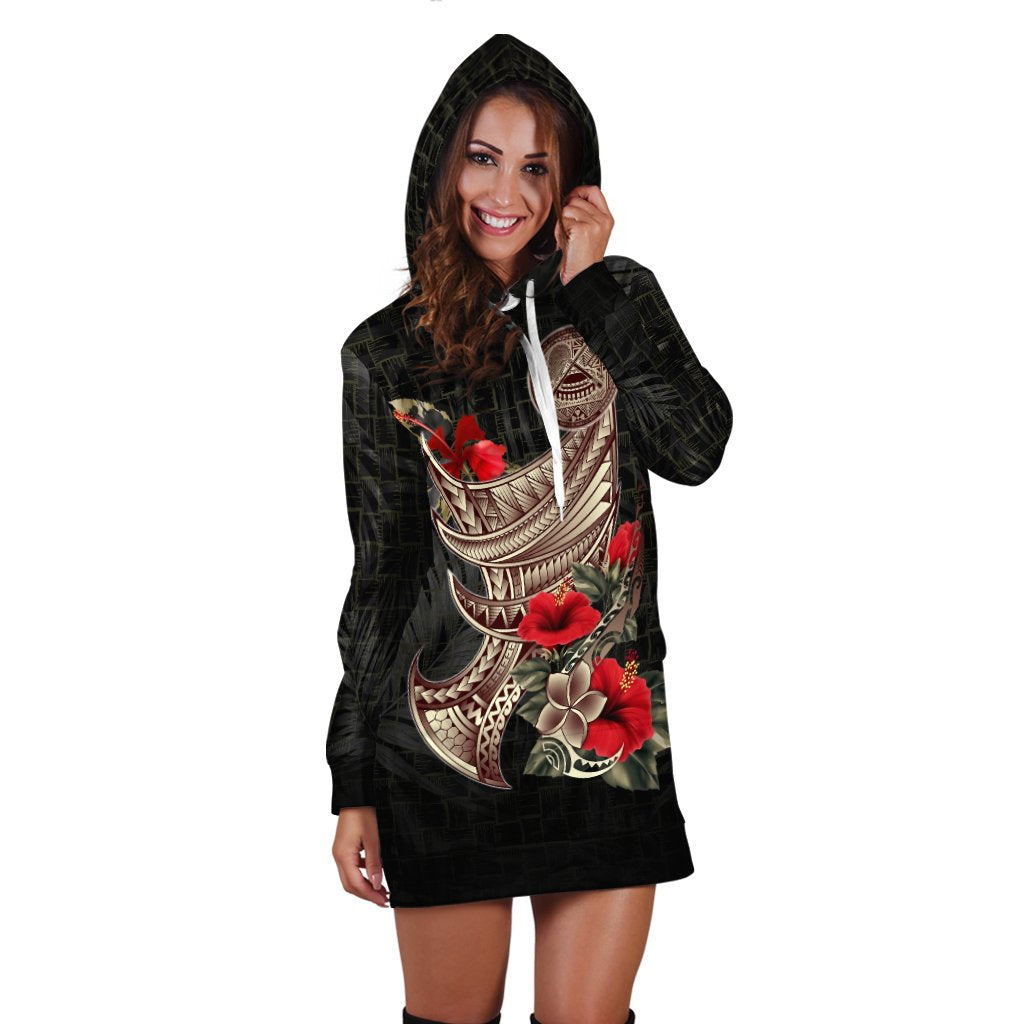 American Samoa Hoodie Dress - Polynesian Tribal Vintage Style Black - Polynesian Pride