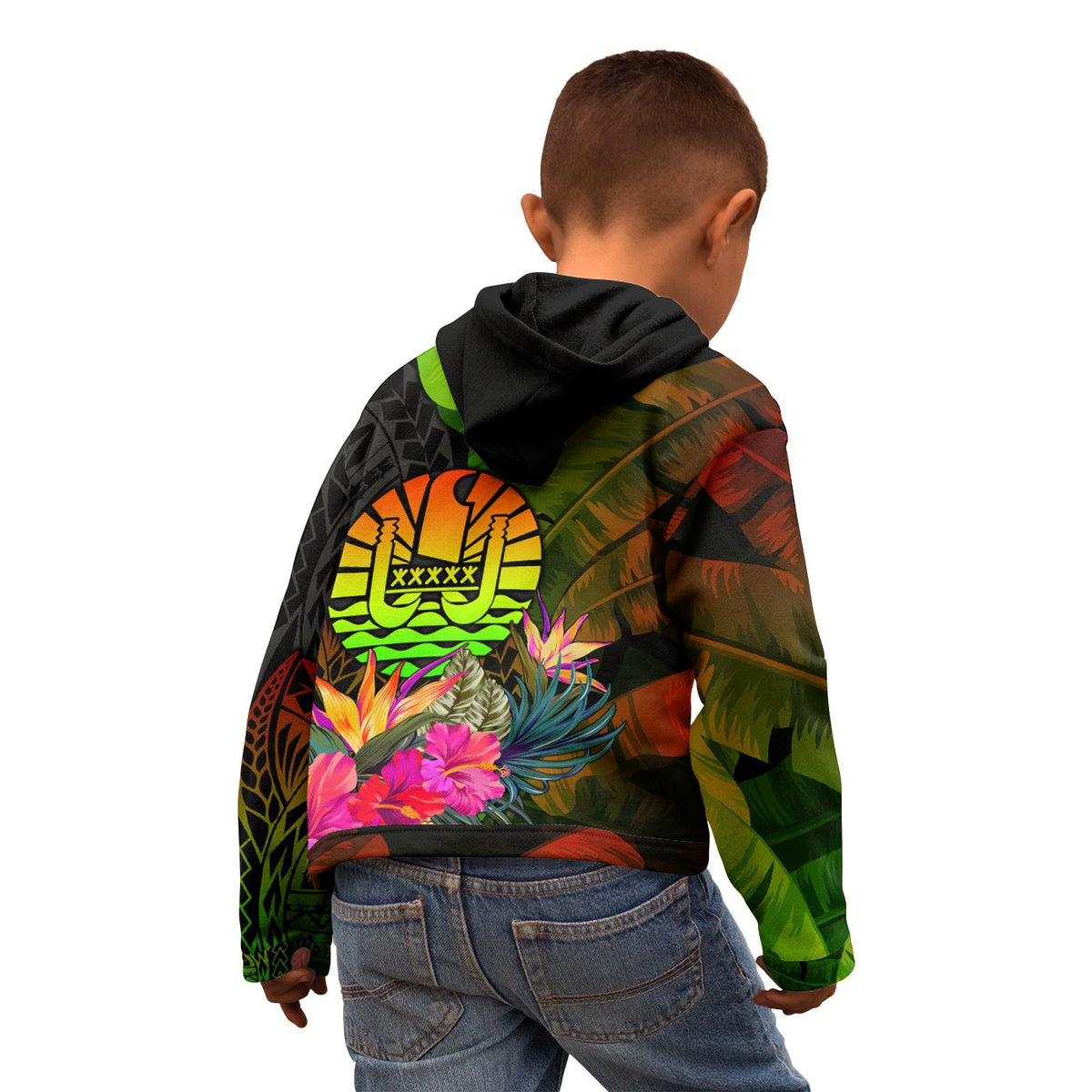 Tahiti Polynesian Zip up Hoodie Hibiscus and Banana Leaves - Polynesian Pride