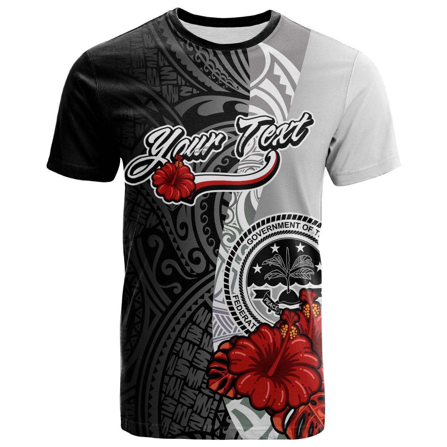 Federated States of Micronesia Custom T Shirt Coat of Arm With Hibiscus White Unisex Art - Polynesian Pride