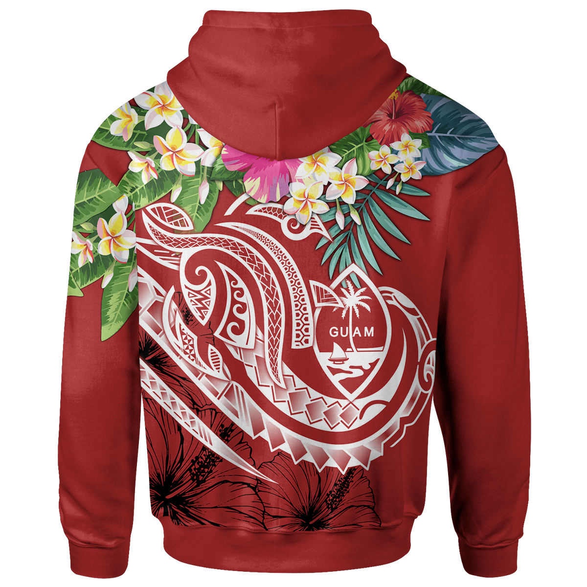 Guam Polynesian Hoodie Summer Plumeria (Black) - Polynesian Pride