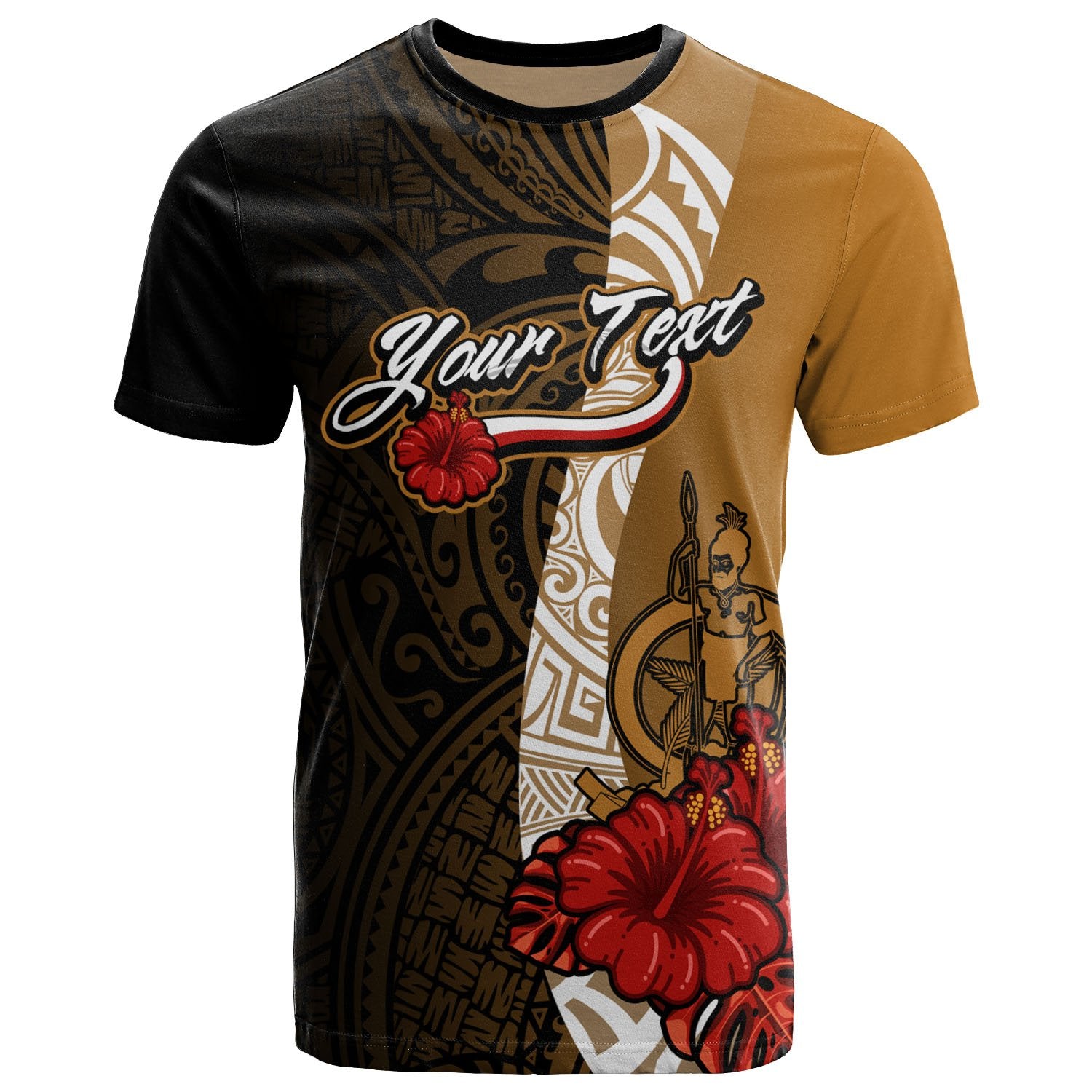 Vanuatu Polynesian Custom T Shirt Coat of Arms With Hibiscus Gold Unisex Art - Polynesian Pride