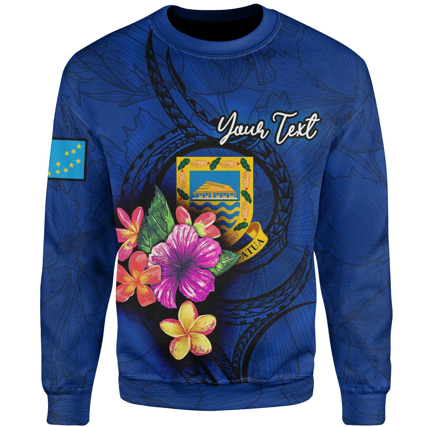 Tuvalu Polynesian Custom Personalised Sweater - Floral With Seal Blue Unisex Blue - Polynesian Pride