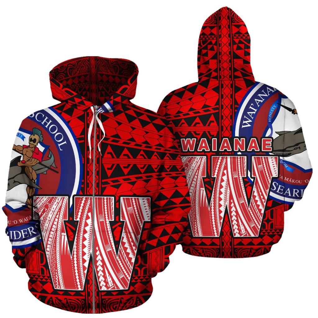 Hawaii Polynesian Zip up Hoodie Waianae Unisex Red - Polynesian Pride