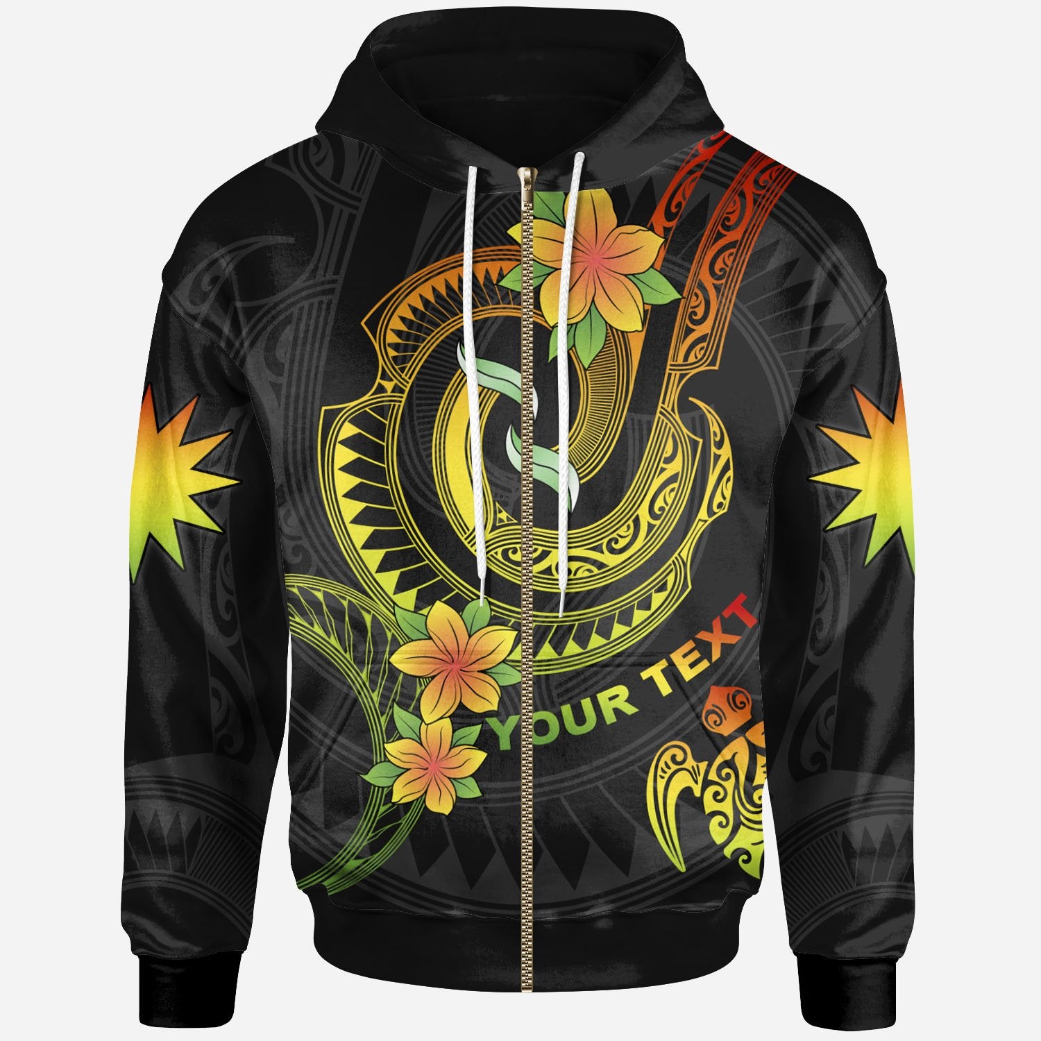 Nauru Custom Zip up Hoodie Reggae Plumeria Flowers with Spiral Patterns Unisex Reggae - Polynesian Pride