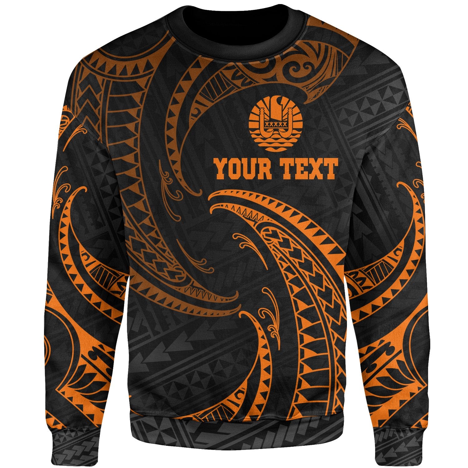 Tahiti Polynesian Custom Personalised Sweater - Orange Tribal Wave Unisex Orange - Polynesian Pride