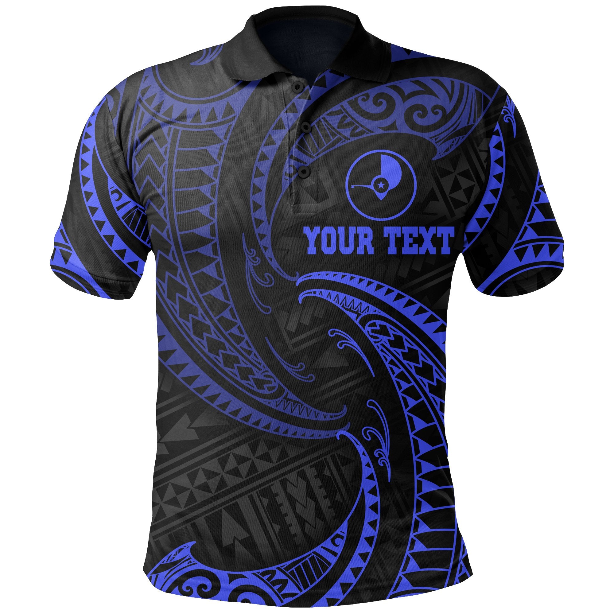 Yap Micronesia Custom Polo Shirt Blue Tribal Wave Unisex Blue - Polynesian Pride