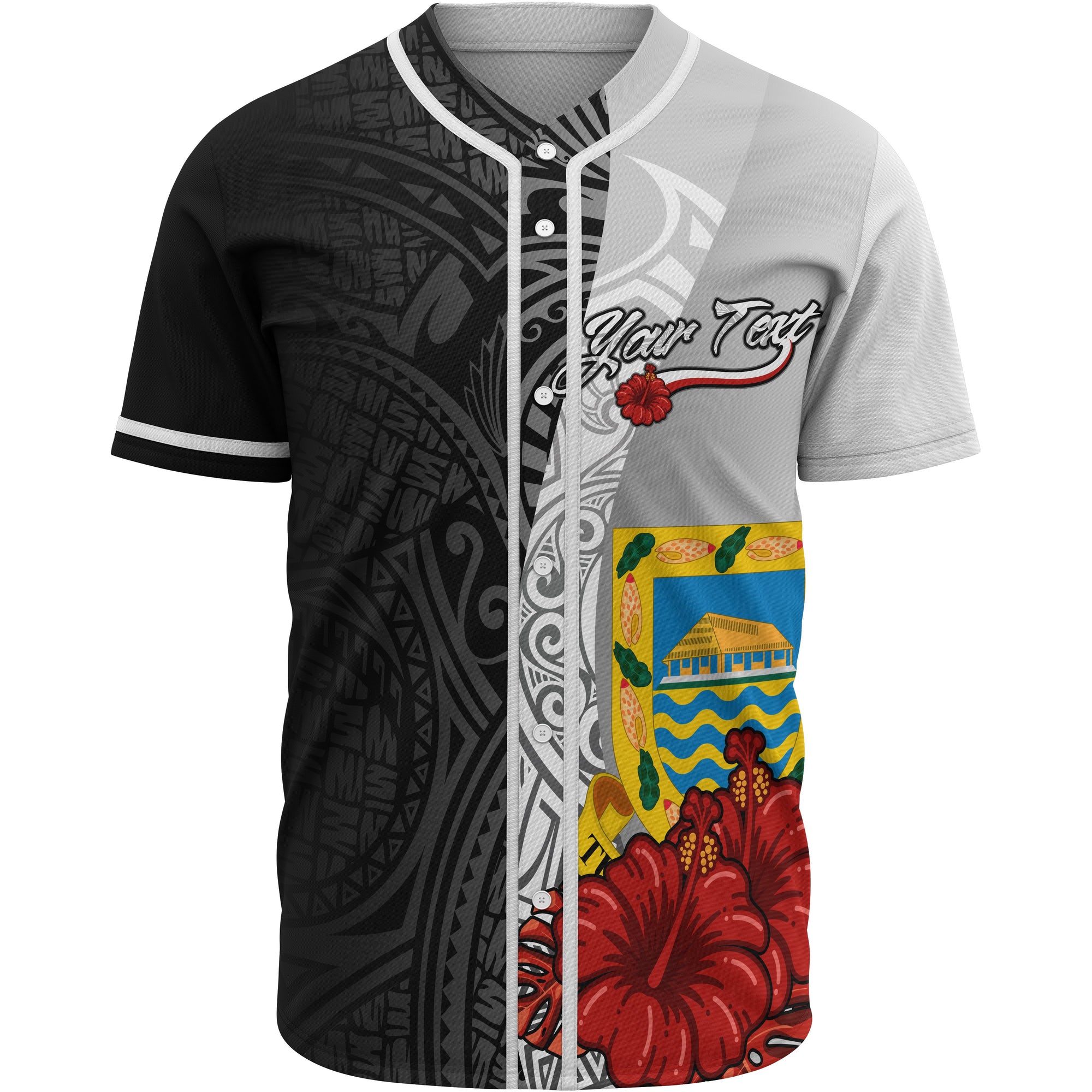 Tuvalu Polynesian Custom Personalised Baseball Shirt - Coat Of Arm With Hibiscus White Unisex White - Polynesian Pride