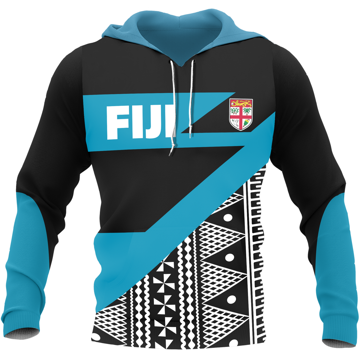 Fiji All Over Hoodie Tapa Firm Style Unisex Black - Polynesian Pride