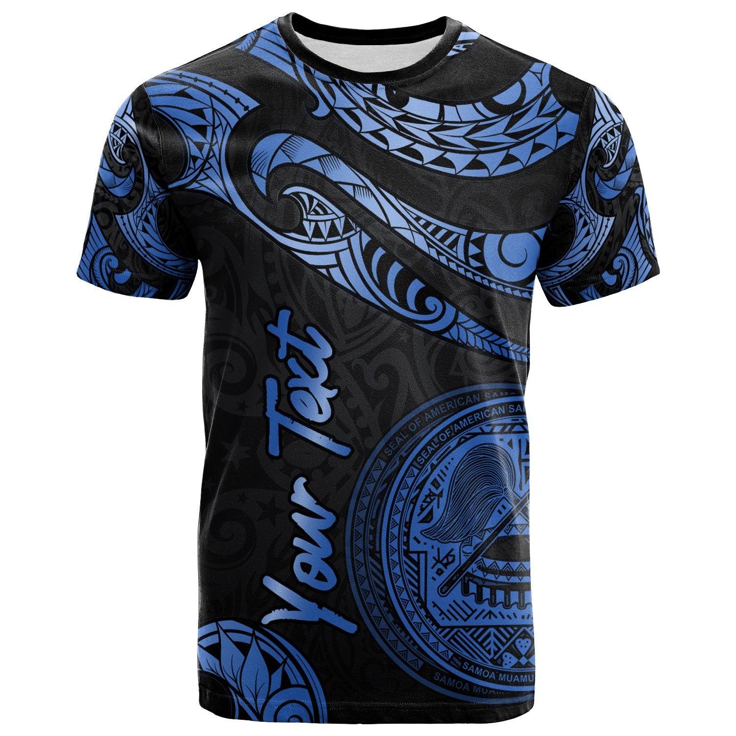 American Samoa Polynesian Custom T Shirt Polynesian Tattoo Blue Version Unisex Blue - Polynesian Pride