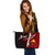 Papua New Guinea Polynesian Custom Personalised Leather Tote Bag - Coat Of Arm With Hibiscus Red - Polynesian Pride