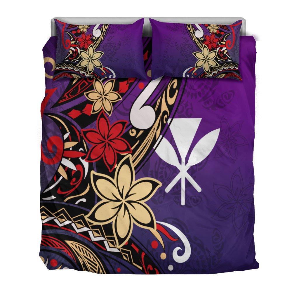 Hawaii Bedding Set - Tribal Flower With Special Turtles Purple Color - Polynesian Pride