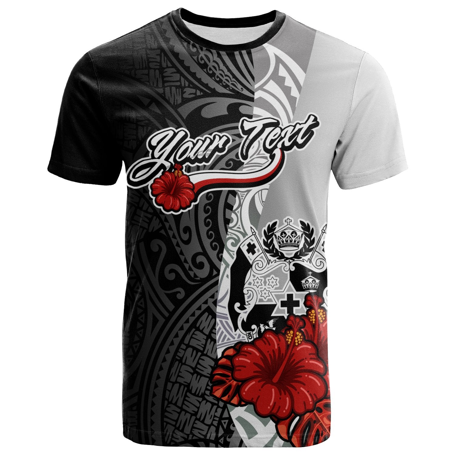 Tonga Polynesian Custom T Shirt Coat of Arms With Hibiscus White Unisex Art - Polynesian Pride