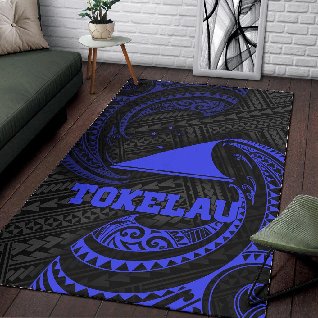 Tokelau Polynesian Area Rug - Blue Tribal Wave - Polynesian Pride