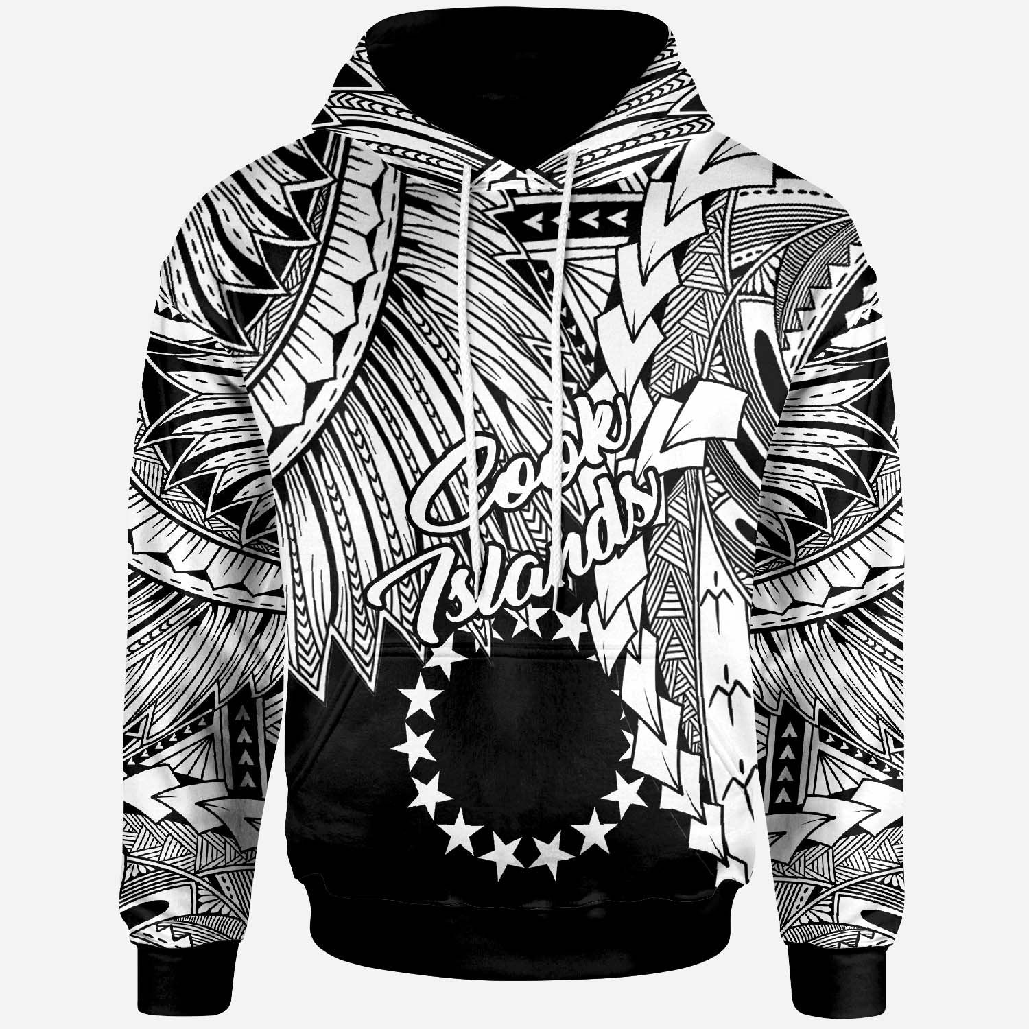 Cook Islands Polynesian Hoodie Tribal Wave Tattoo White Unisex White - Polynesian Pride