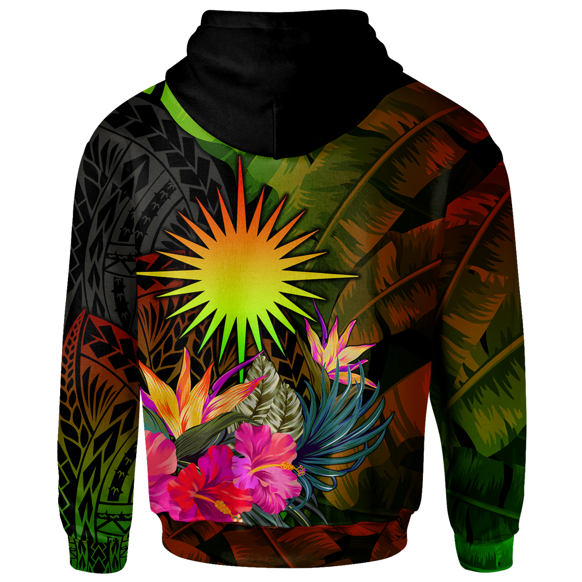 Marshall Islands Polynesian Custom Hoodie Hibiscus and Banana Leaves - Polynesian Pride