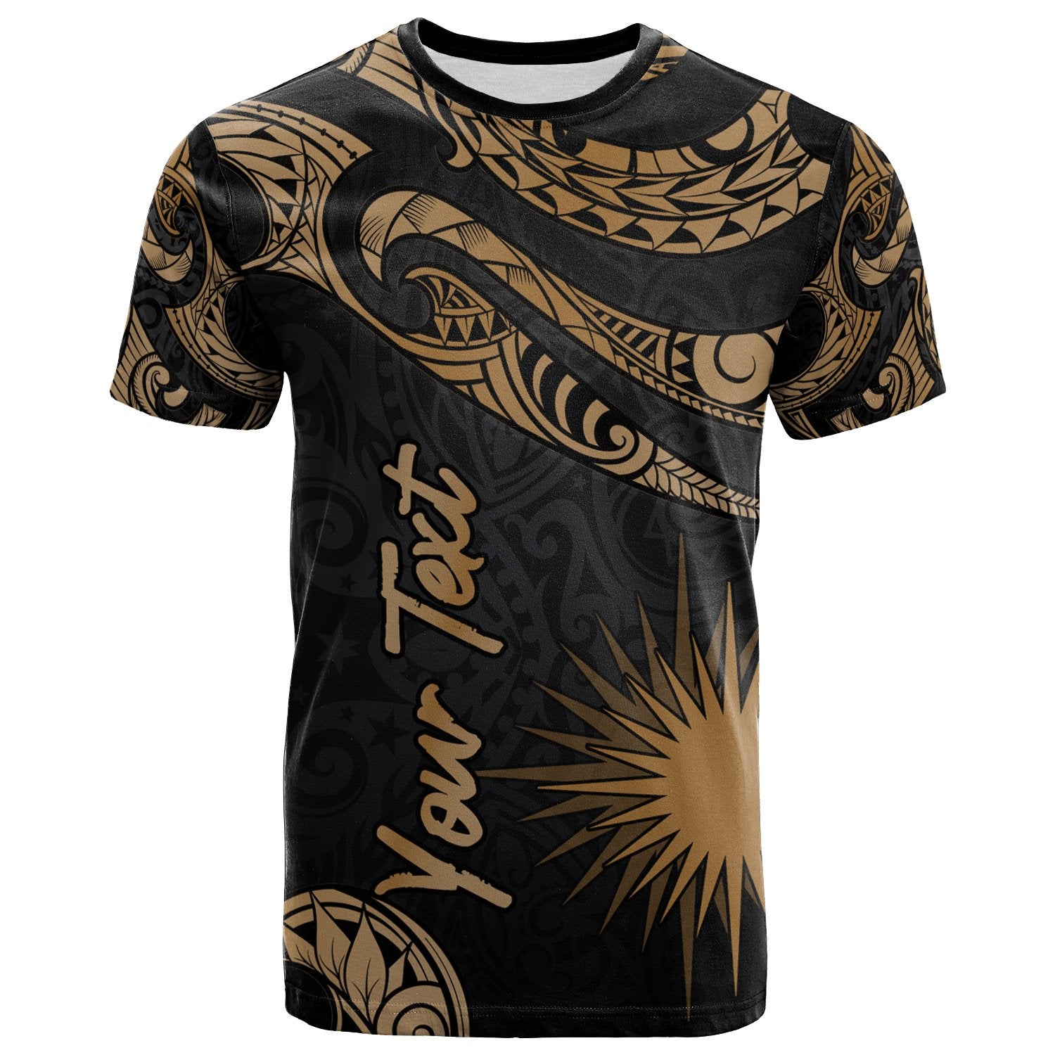 Marshall Islands Polynesian Custom T Shirt Poly Tattoo Gold Version Unisex Art - Polynesian Pride