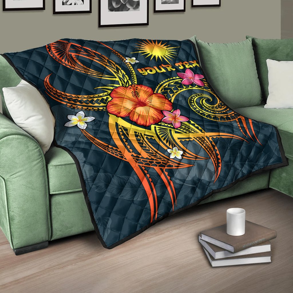 Marshall Islands Polynesian Personalised Premium Quilt - Legend of Marshall Islands (Blue) - Polynesian Pride